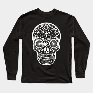 Mexican Bicycle Skull - Black and White Long Sleeve T-Shirt